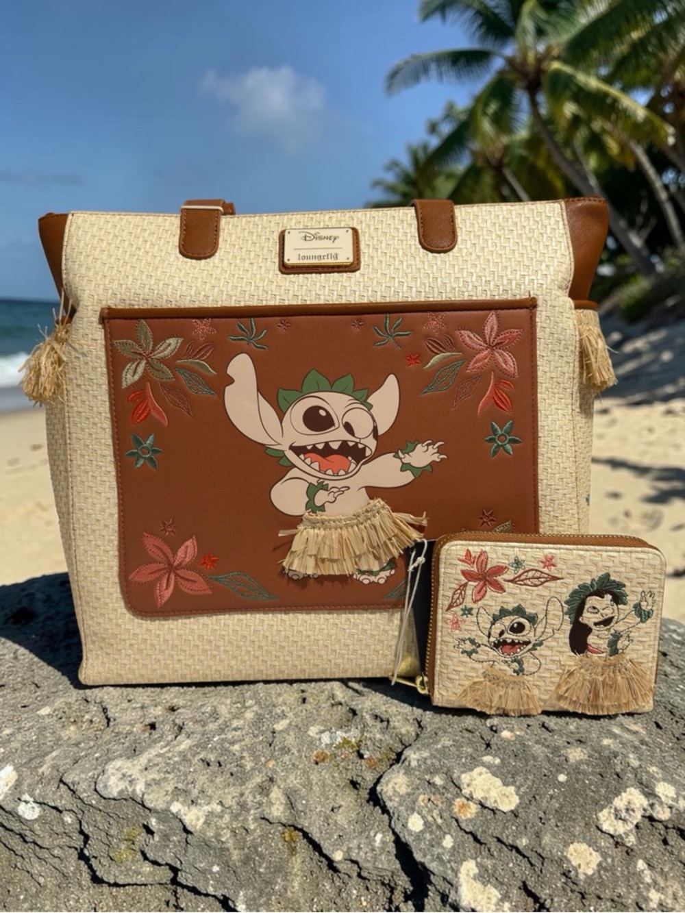 Disney Stitch Hawaiian Loungefly Tote & Wallet Set NWT